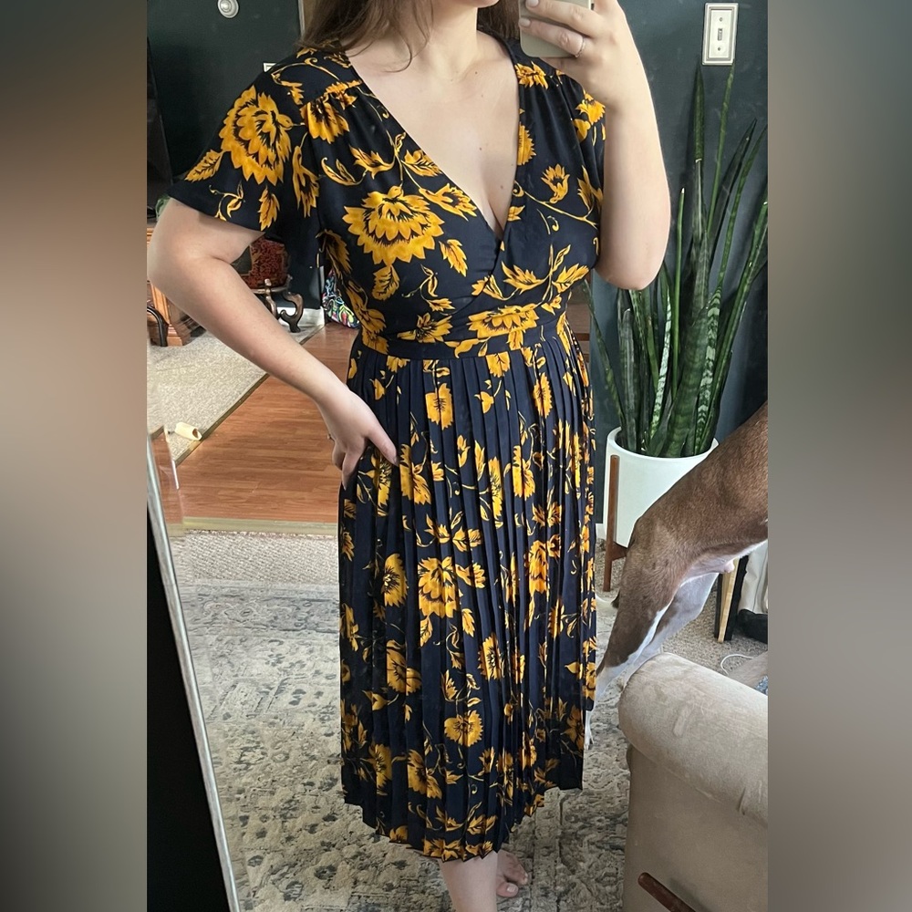 J Crew NWOT midi wrap dress with pleats, size 12, floral sunflower